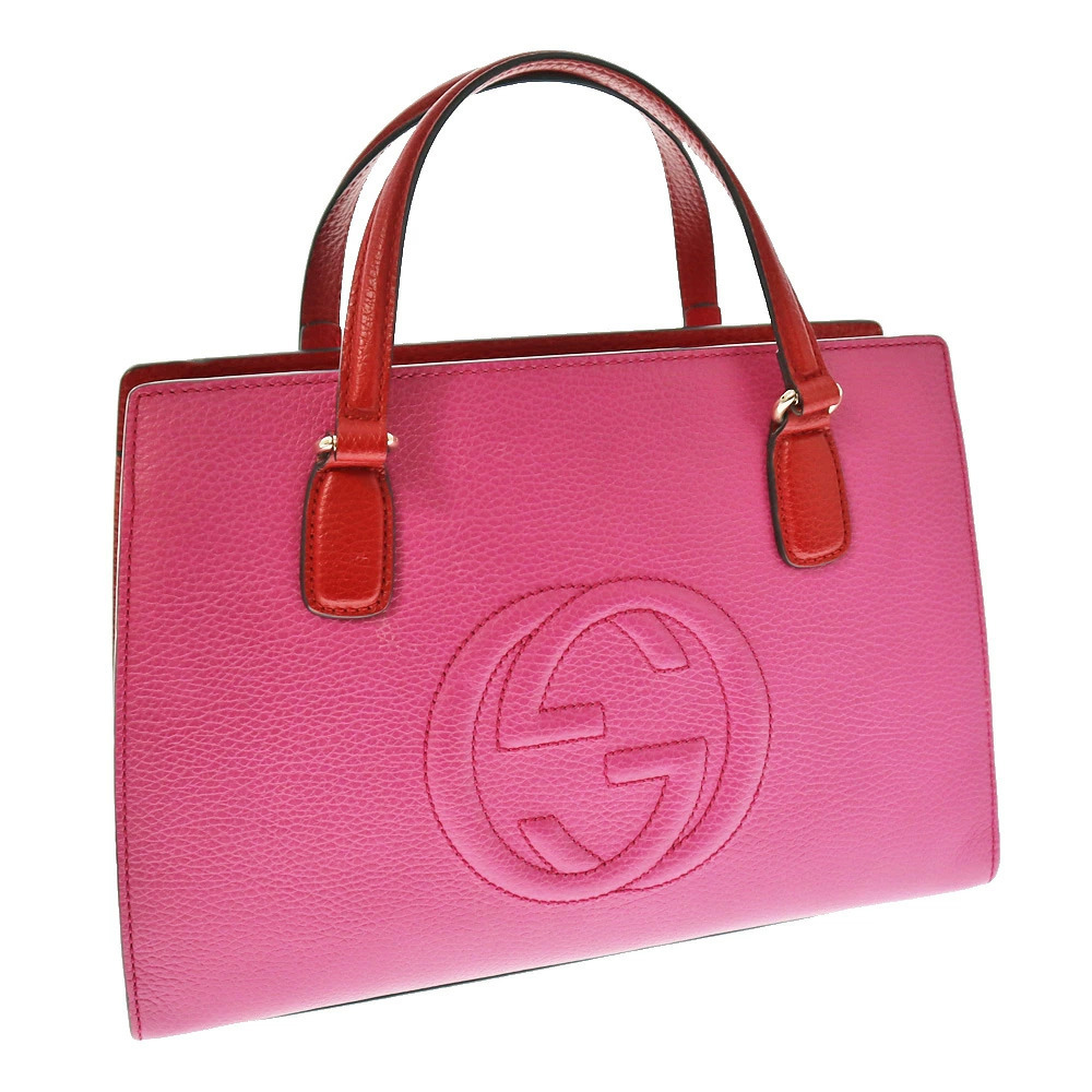 GUCCI Soho Shoulder Bag Leather Red Pink Bi